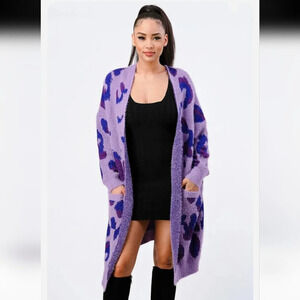 Privy leopard Angora Sweater Oversized Cardigan
